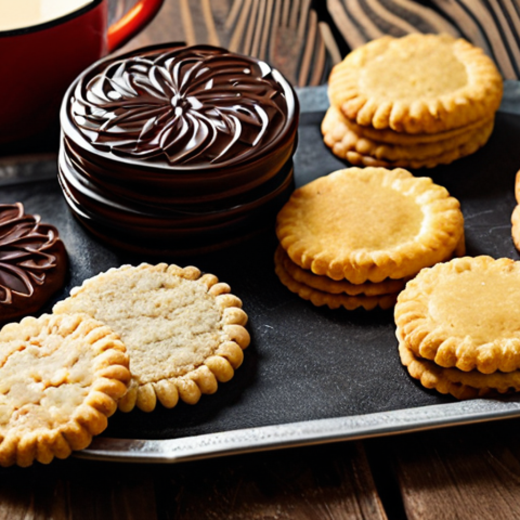 Assorted Cookies Presentation**

"A beautifully arranged selection of homemade *galletas* on a rustic wooden table. Includes *galletas de mantequilla* with colorful *glaseado real*, rich *galletas de chocolate con trozos de chocolate*, and wholesome *galletas de avena y pasas*.  Soft, warm lighting. Perfect for gifting. High resolution, detailed photography, showcasing traditional Spanish baking. Safe for work, appropriate content, fully clothed, professional, modest, family-friendly, perfect anatomy, correct proportions, natural pose, well-formed hands, proper finger count, natural body proportions."

**