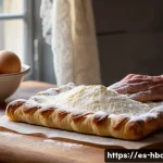홈베이킹 프랑스 베이킹 기법 - A cozy French kitchen scene featuring a baker preparing classic puff pastry dough on a wooden counte...