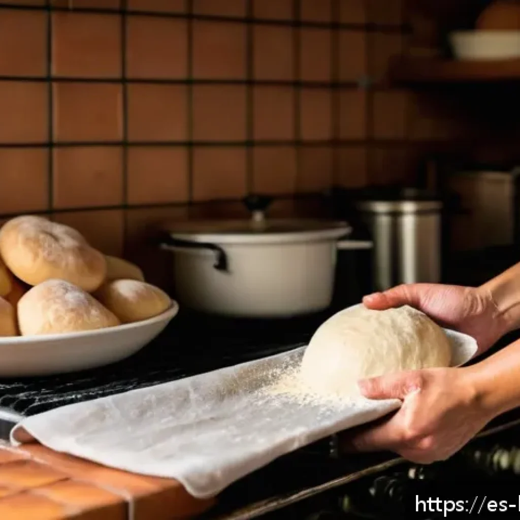 홈베이킹 도넛 반죽 숙성법 - A warm, cozy kitchen scene showing a baker’s hands gently covering a bowl of dough with a damp cloth...