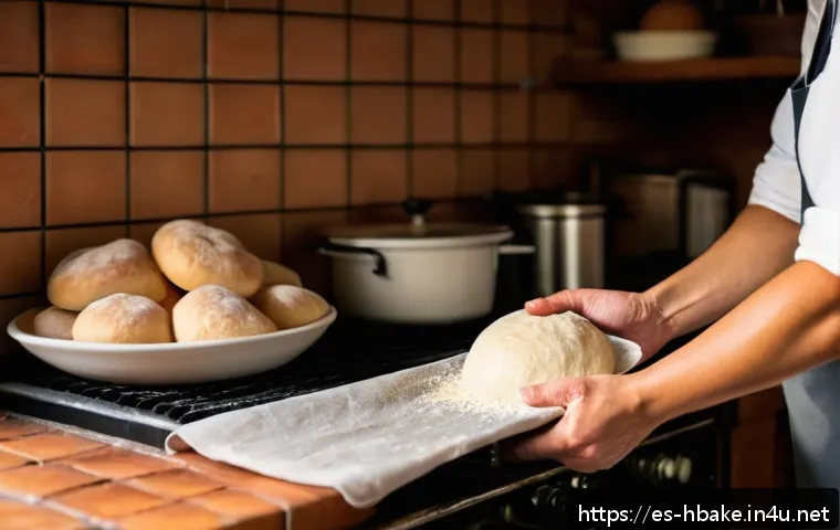 홈베이킹 도넛 반죽 숙성법 - A warm, cozy kitchen scene showing a baker’s hands gently covering a bowl of dough with a damp cloth...