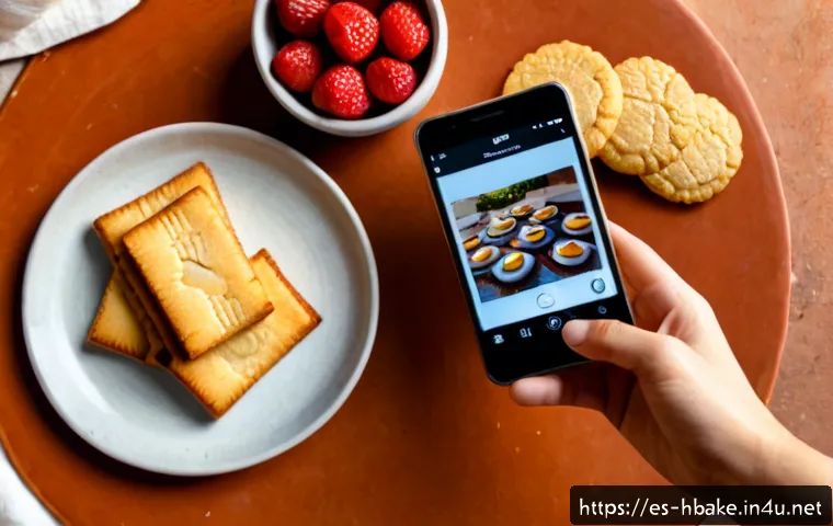 홈베이킹 인스타그램 마케팅 - Photorealistic overhead scene of a Spanish home baker styling golden butter cookies, rustic almond c...